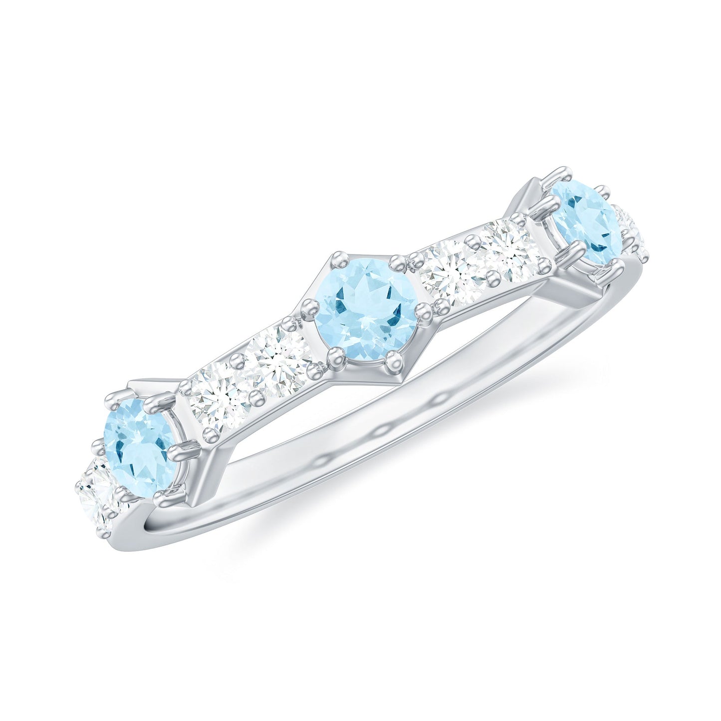 Real Aquamarine and Diamond Half Eternity Ring