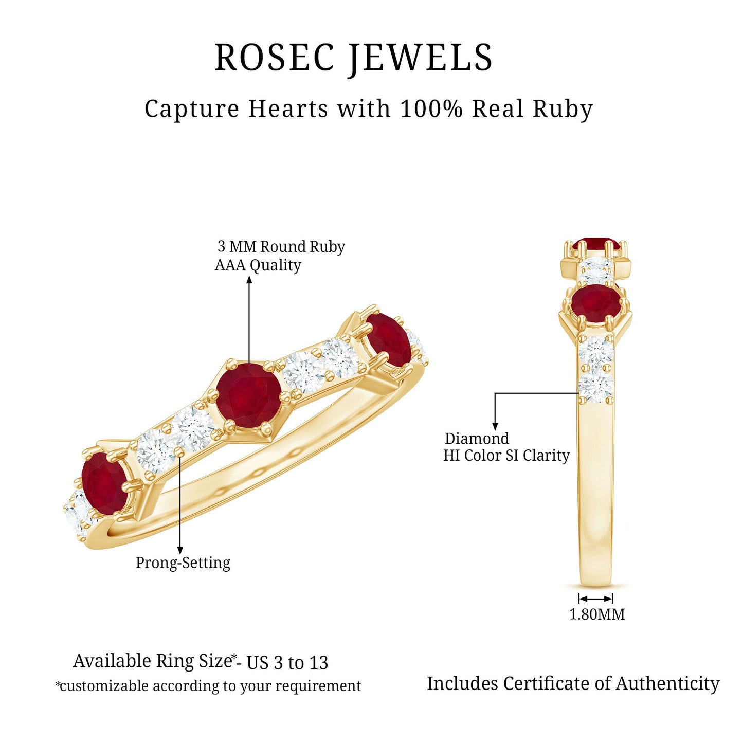 Natural Ruby Diamond Half Eternity Ring for Women