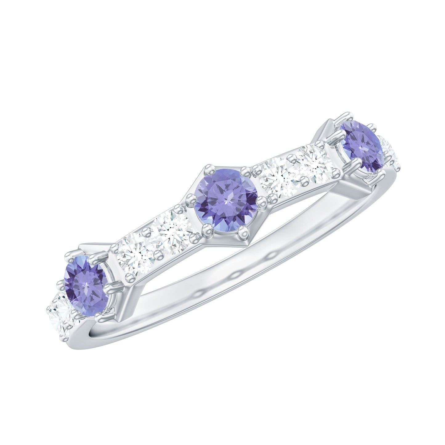 Natural Tanzanite and Diamond Half Eternity Ring for Women