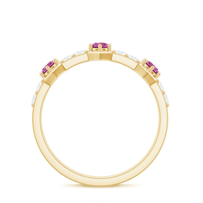 Minimal Half Eternity Ring with Pink Tourmaline and Diamond