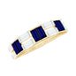 Certified Real Baguette Blue Sapphire Half Eternity Band Ring with Moissanite