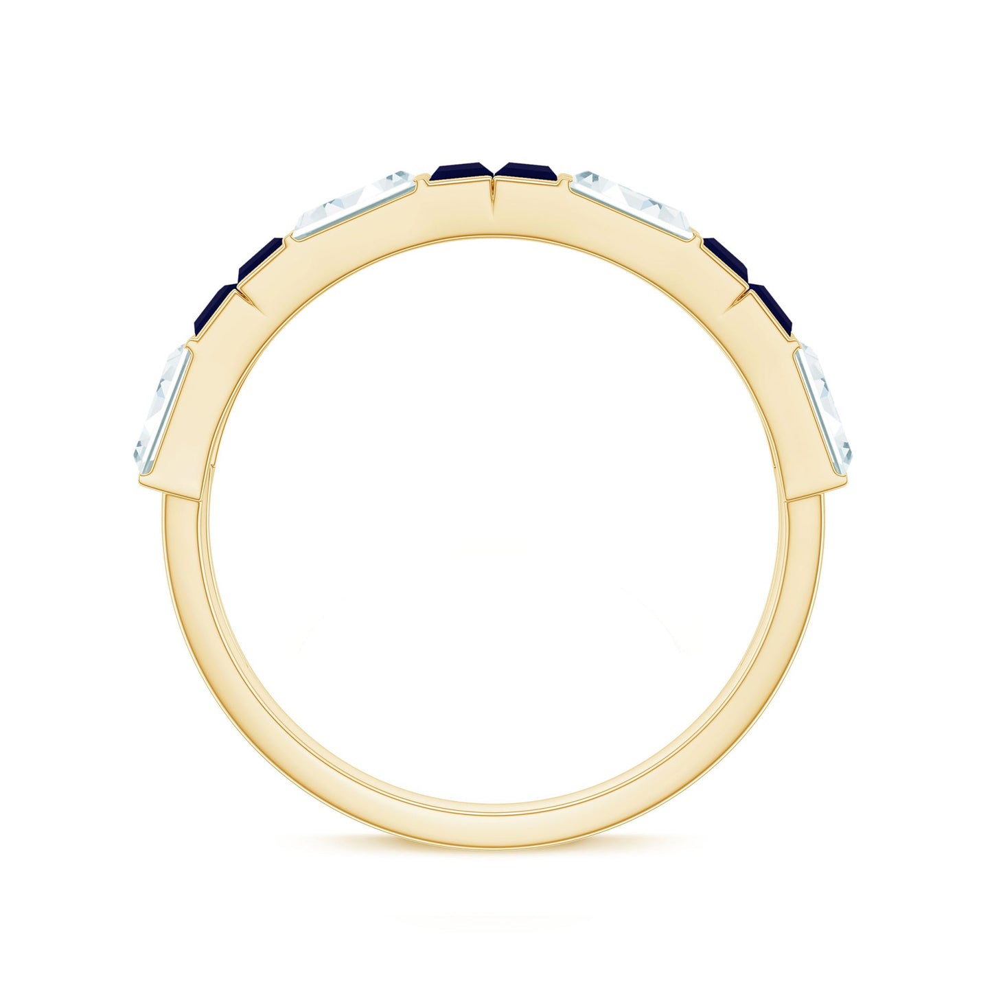 Certified Real Baguette Blue Sapphire Half Eternity Band Ring with Moissanite