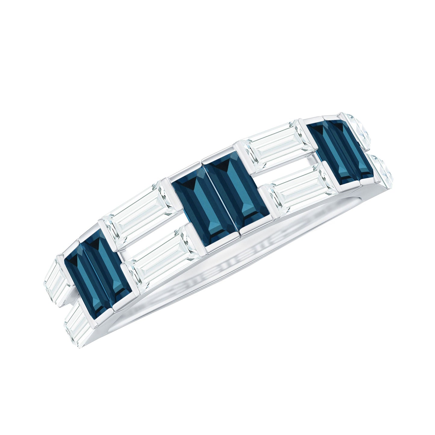 Baguette London Blue Topaz Alternate Eternity Band with Moissanite