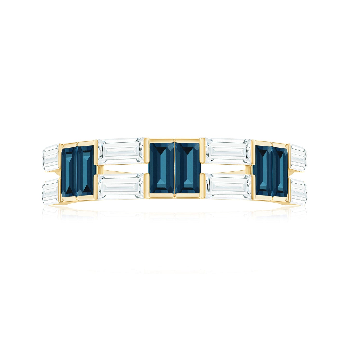 Baguette London Blue Topaz Alternate Eternity Band with Moissanite