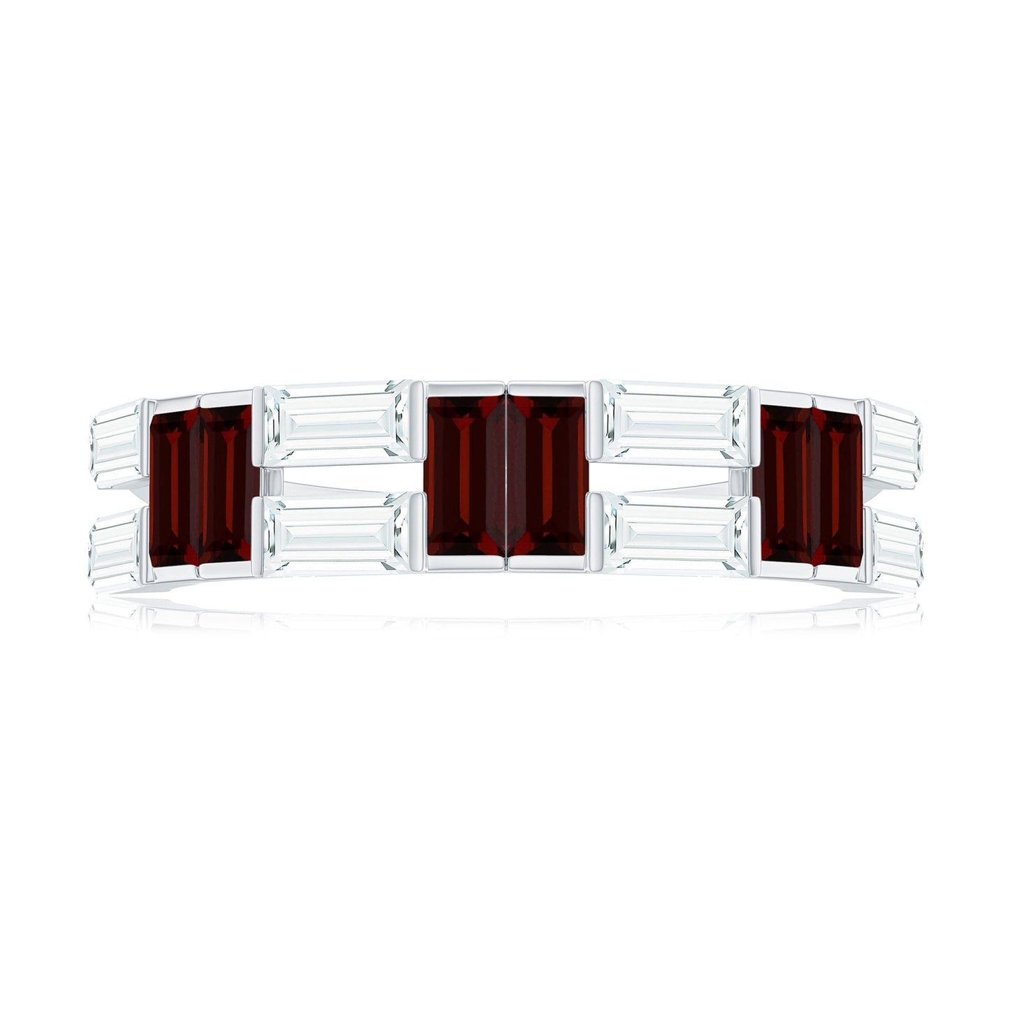 Certified Real Baguette Garnet Half Eternity Wedding Band