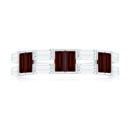 Certified Real Baguette Garnet Half Eternity Wedding Band