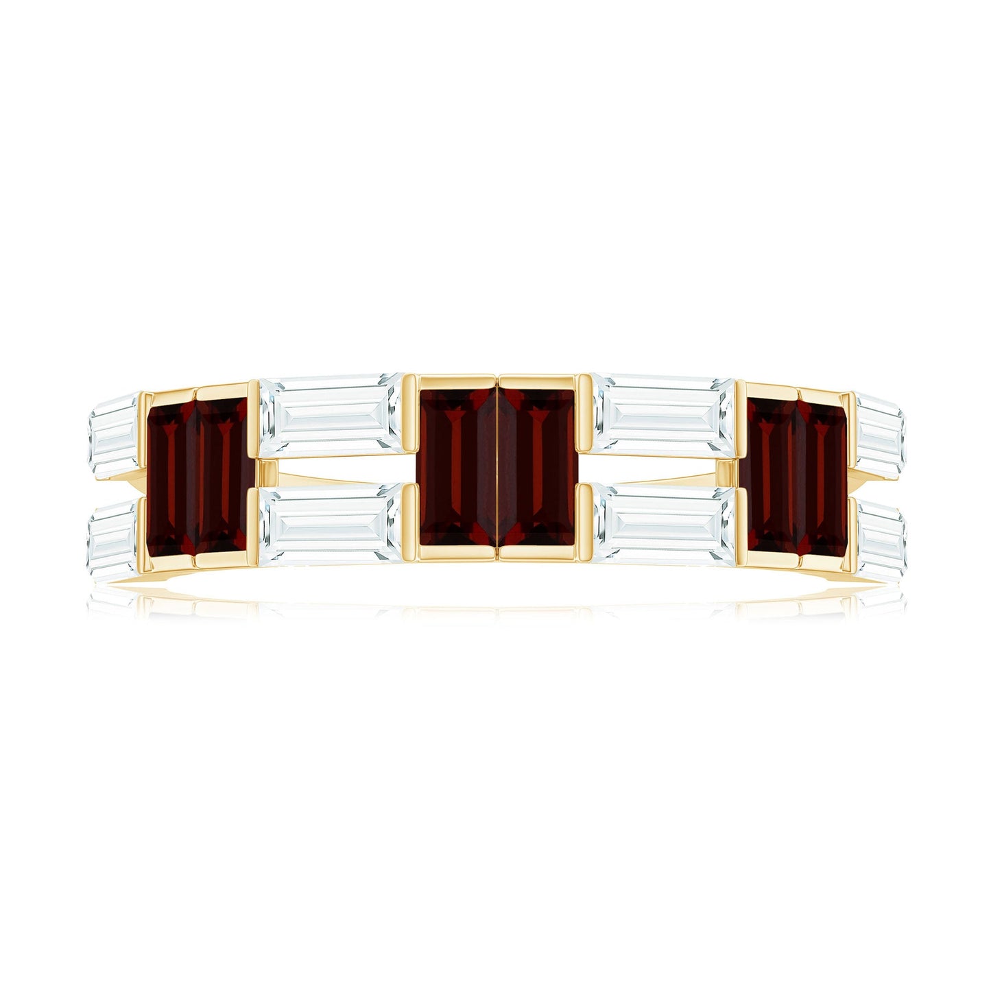 Certified Real Baguette Garnet Half Eternity Wedding Band