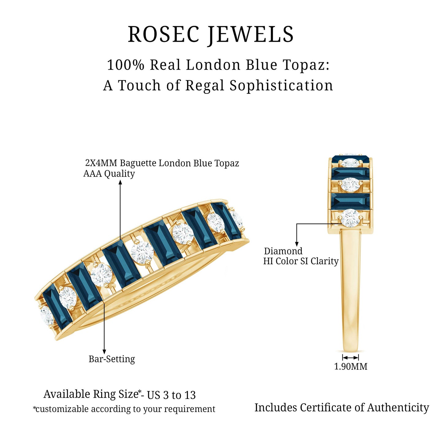 Baguette London Blue Topaz Eternity Anniversary Band with Diamond