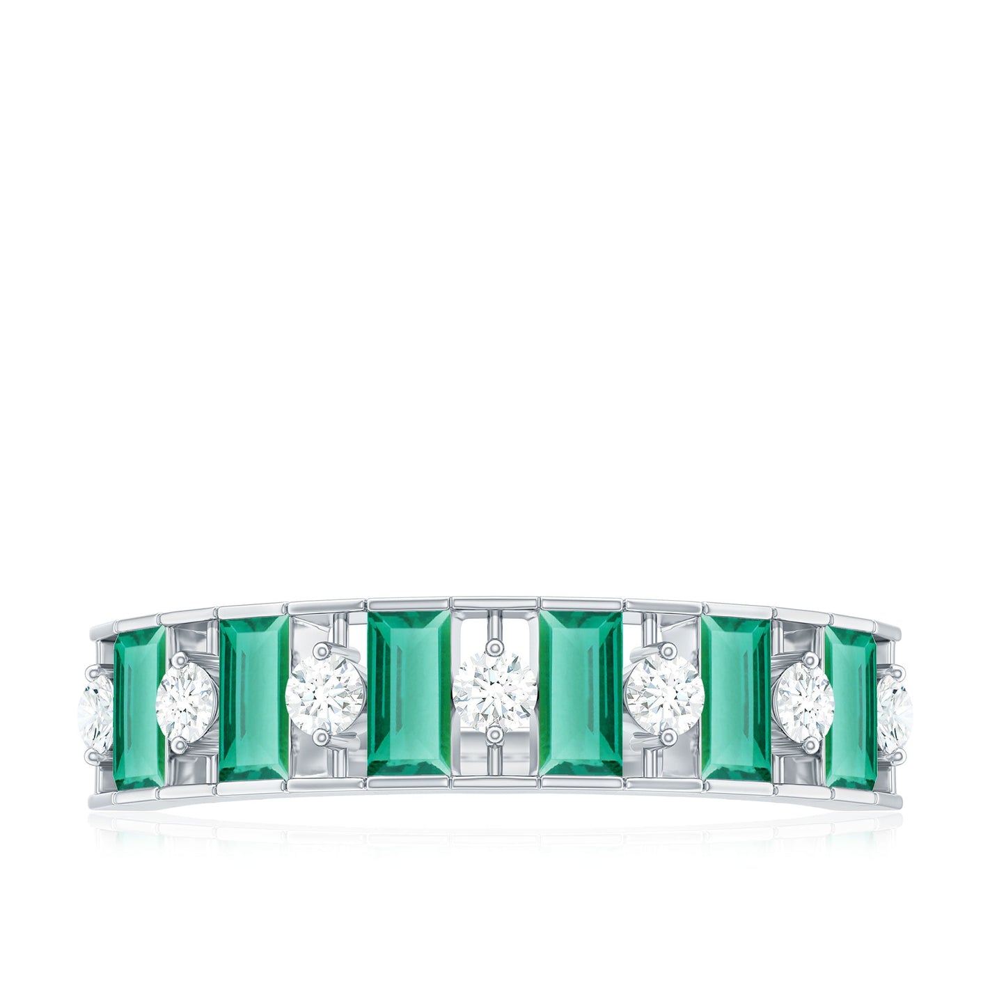 Certified Baguette Lab Grown Emerald Diamond Half Eternity Anniversary Band