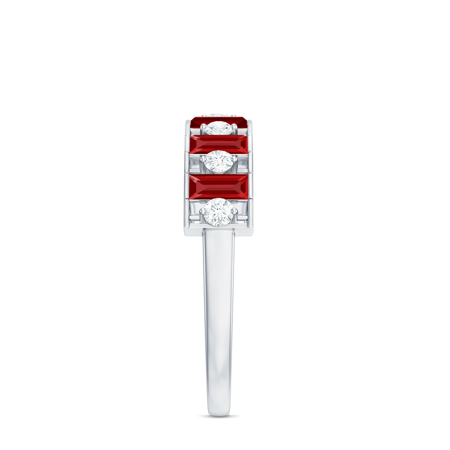Baguette Cut Created Ruby Classic Half Eternity Ring with Diamond