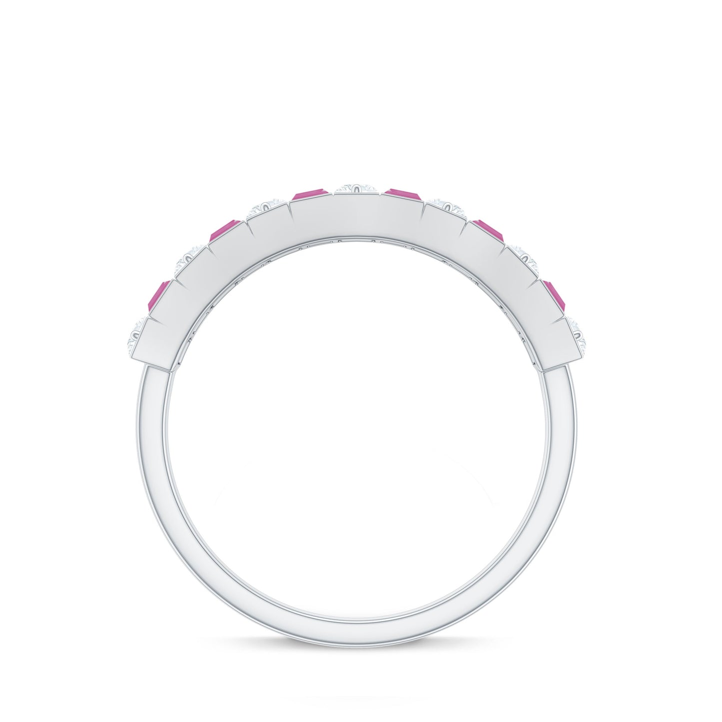 Alternate Pink Tourmaline and Diamond Half Eternity Ring