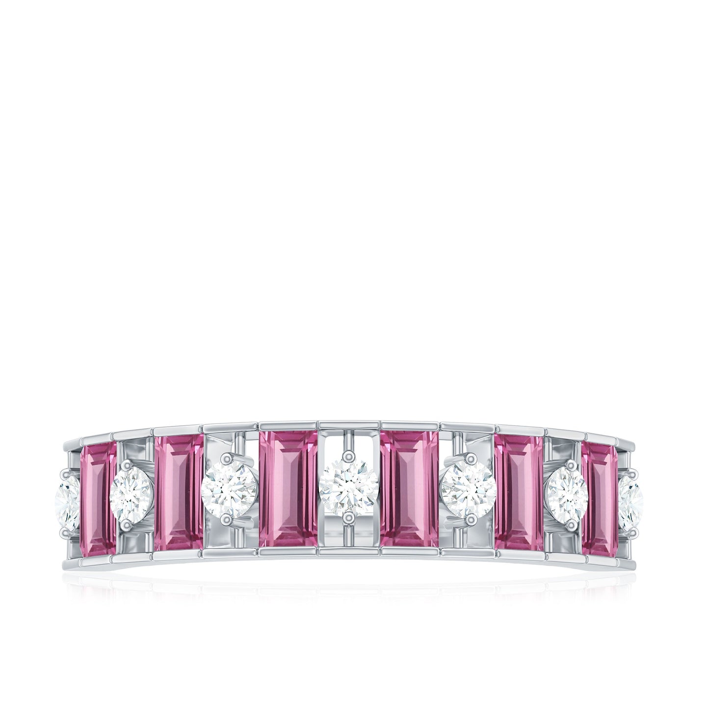 Alternate Pink Tourmaline and Diamond Half Eternity Ring