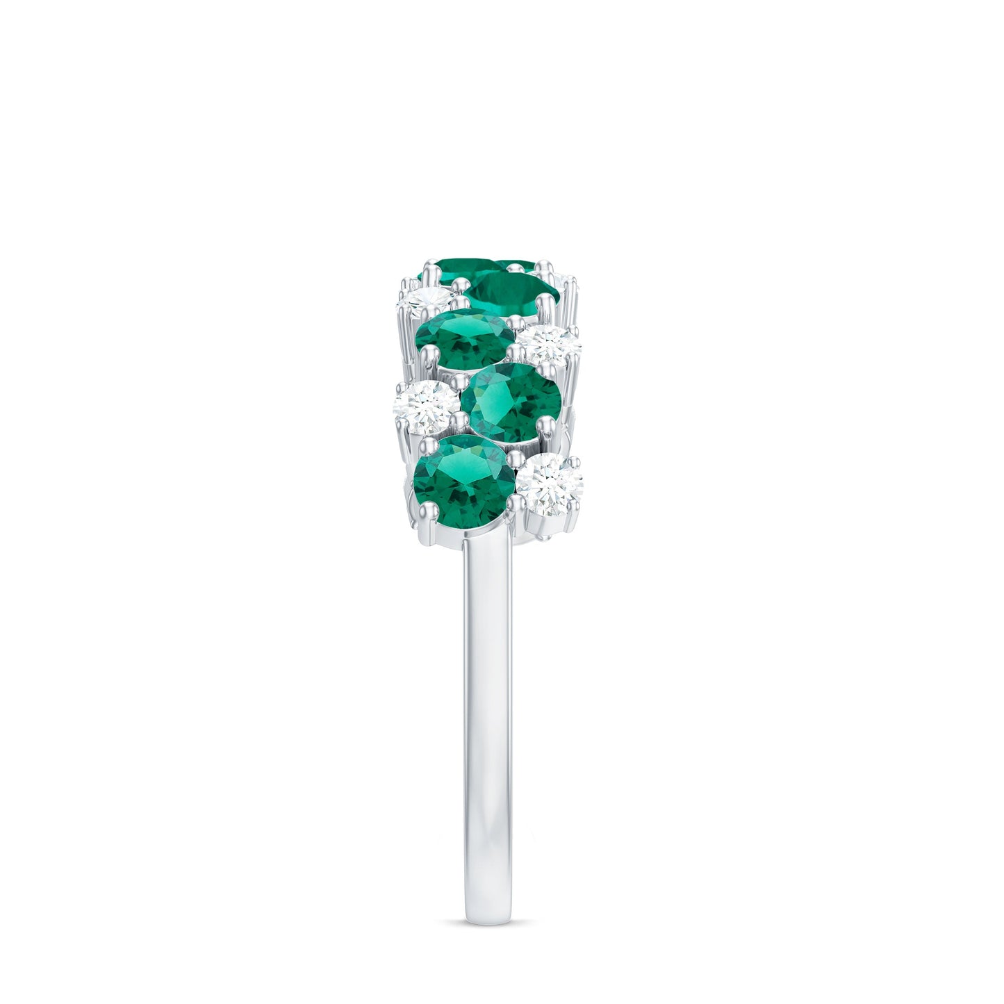 Certified Lab Grown Emerald Cluster Wedding Band with Diamond