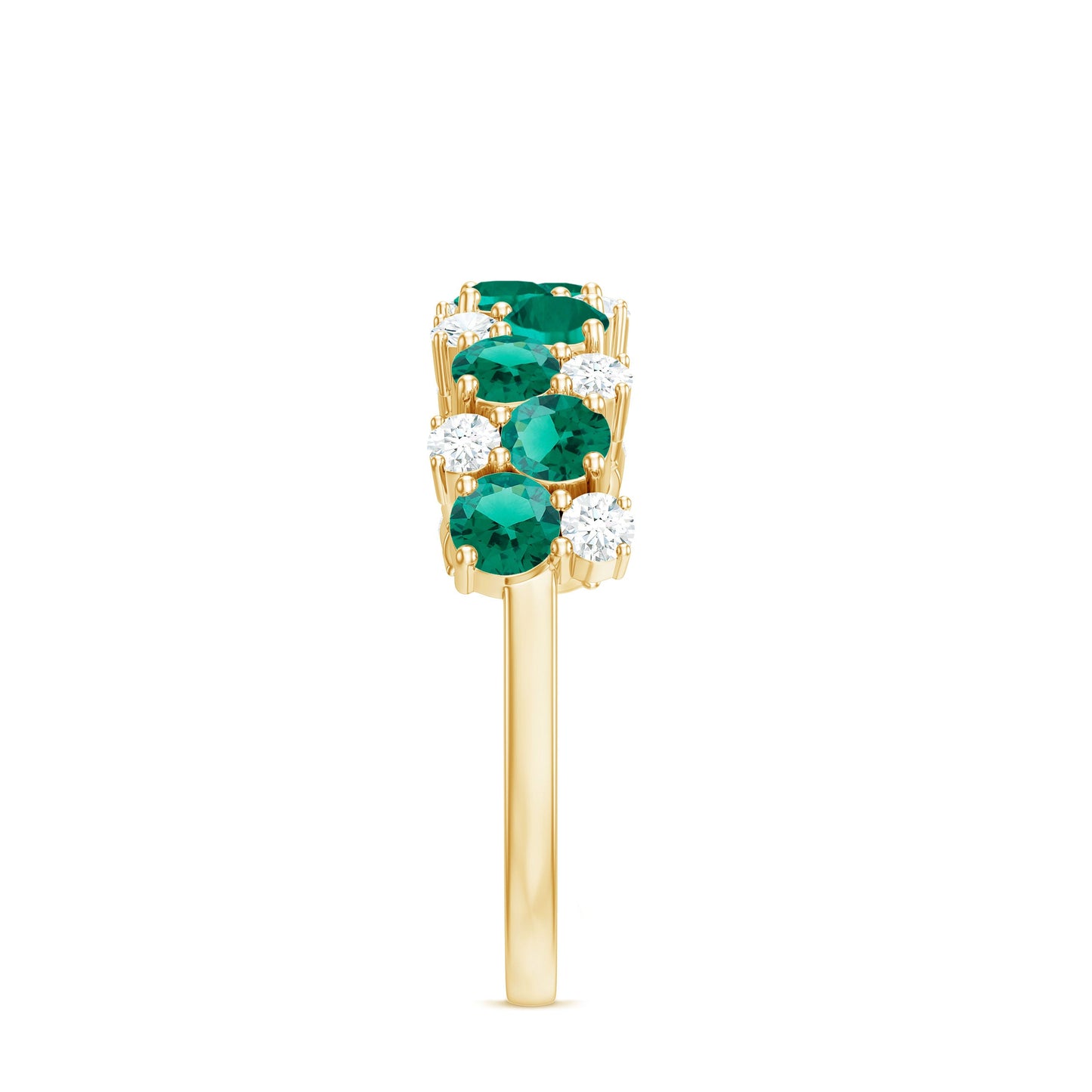 Certified Lab Grown Emerald Cluster Wedding Band with Diamond