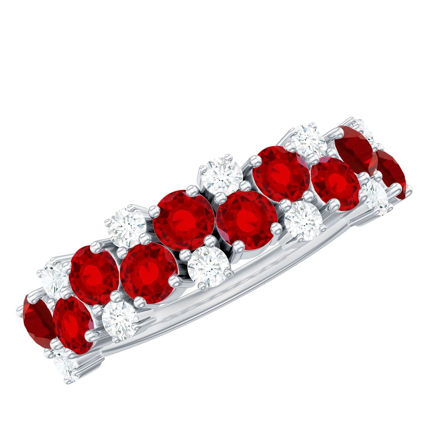 Round Lab Created Ruby and Diamond Cluster Half Eternity Ring