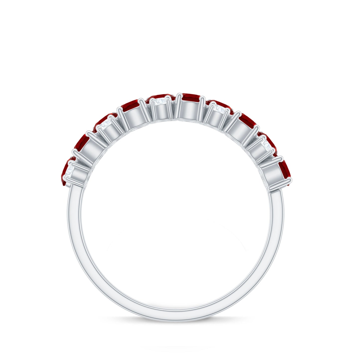 Round Lab Created Ruby and Diamond Cluster Half Eternity Ring