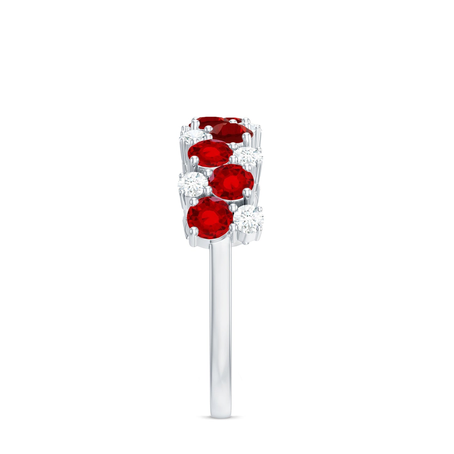 Round Lab Created Ruby and Diamond Cluster Half Eternity Ring