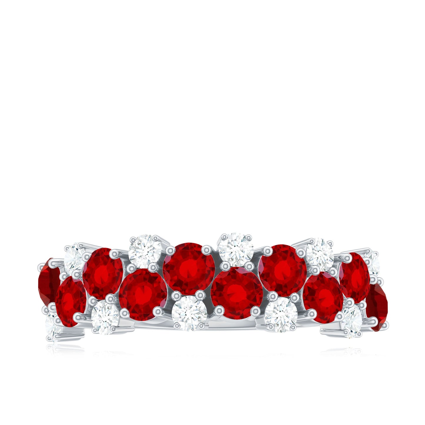 Round Lab Created Ruby and Diamond Cluster Half Eternity Ring