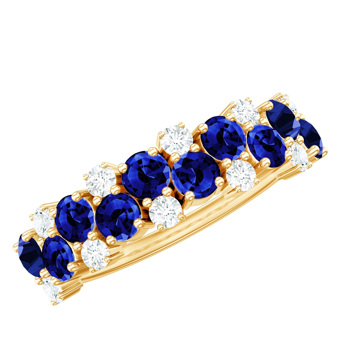Certified Lab Grown Blue Sapphire Diamond Eternity Band Ring for Anniversary