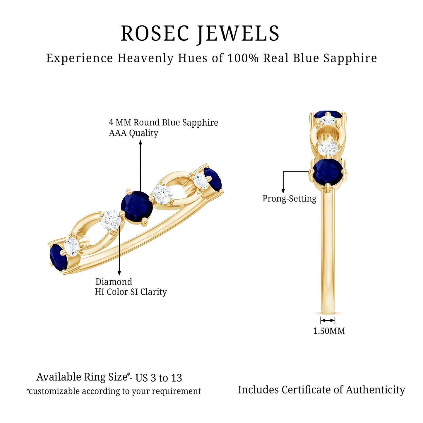 Natural Blue Sapphire Promise Ring with Diamond