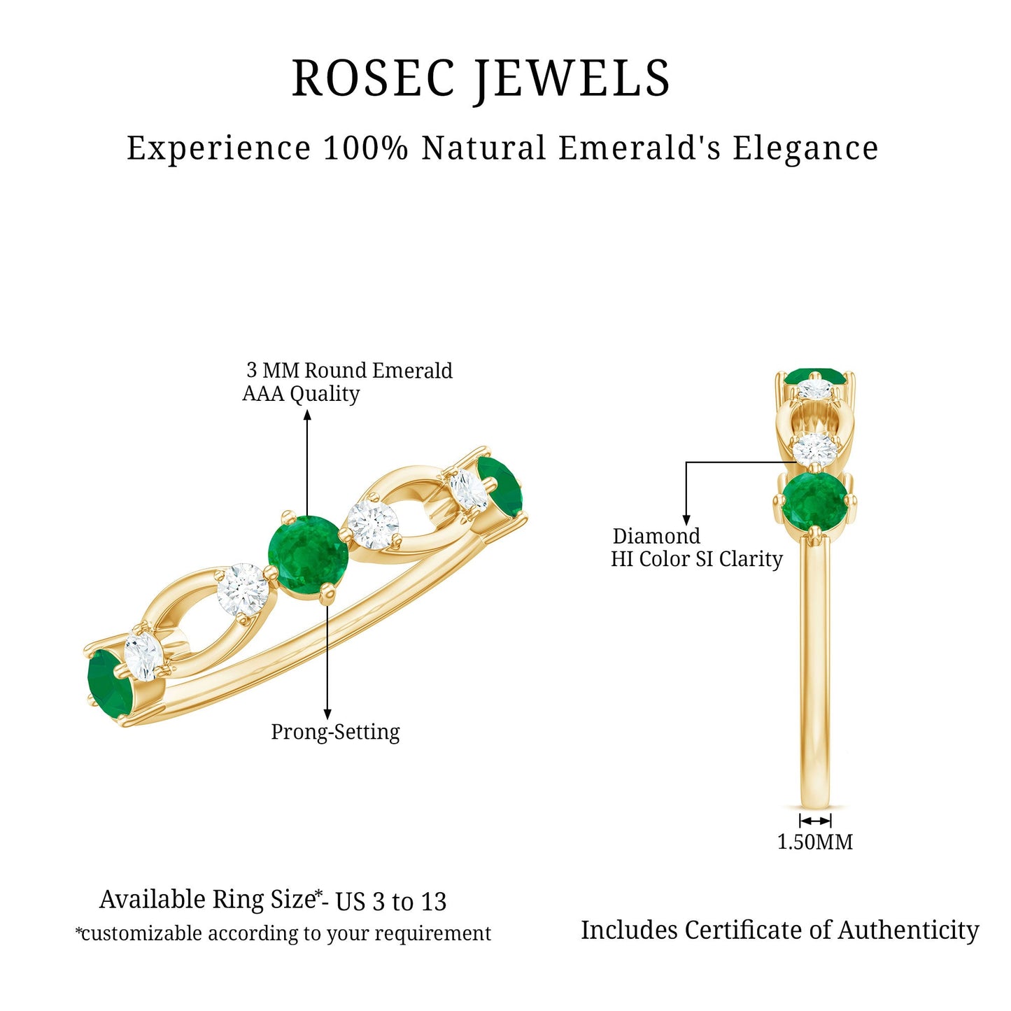 Natural Emerald Diamond Infinity Anniversary Ring
