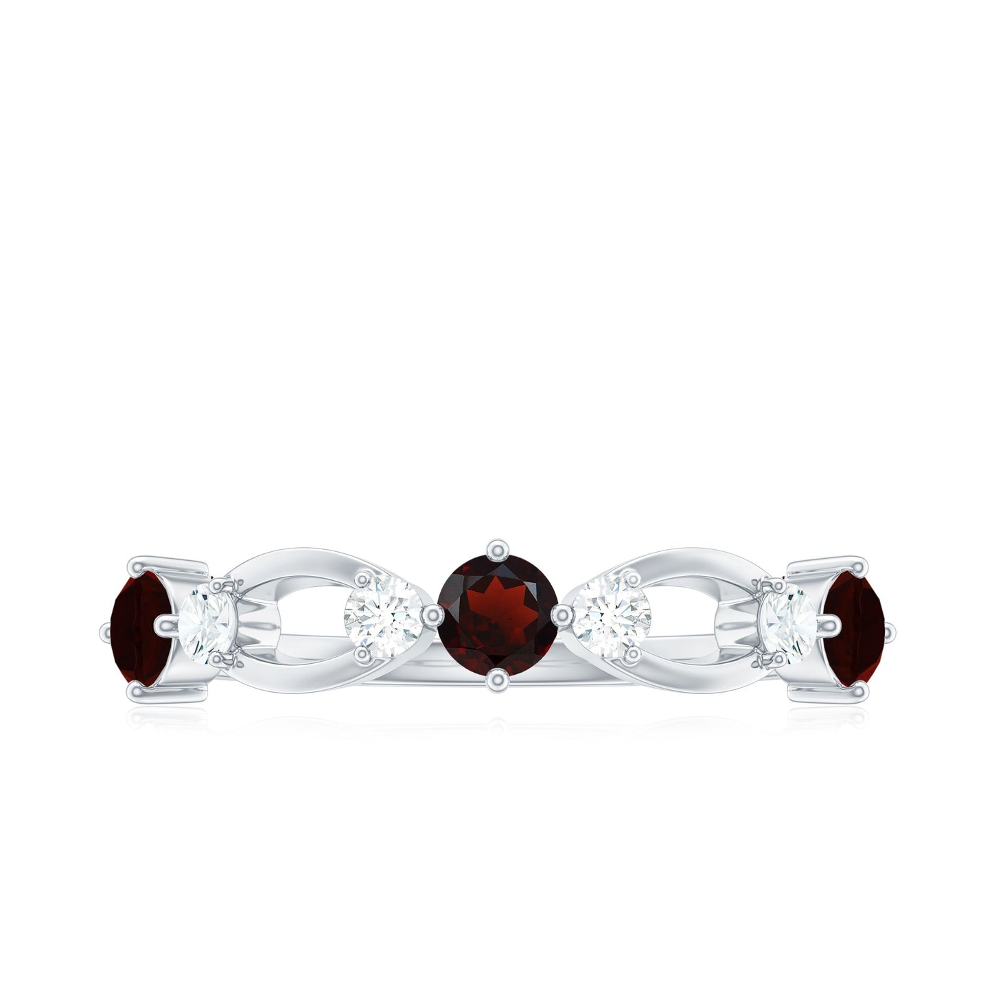 Natural Red Garnet Diamond Half Eternity Ring for Anniversary