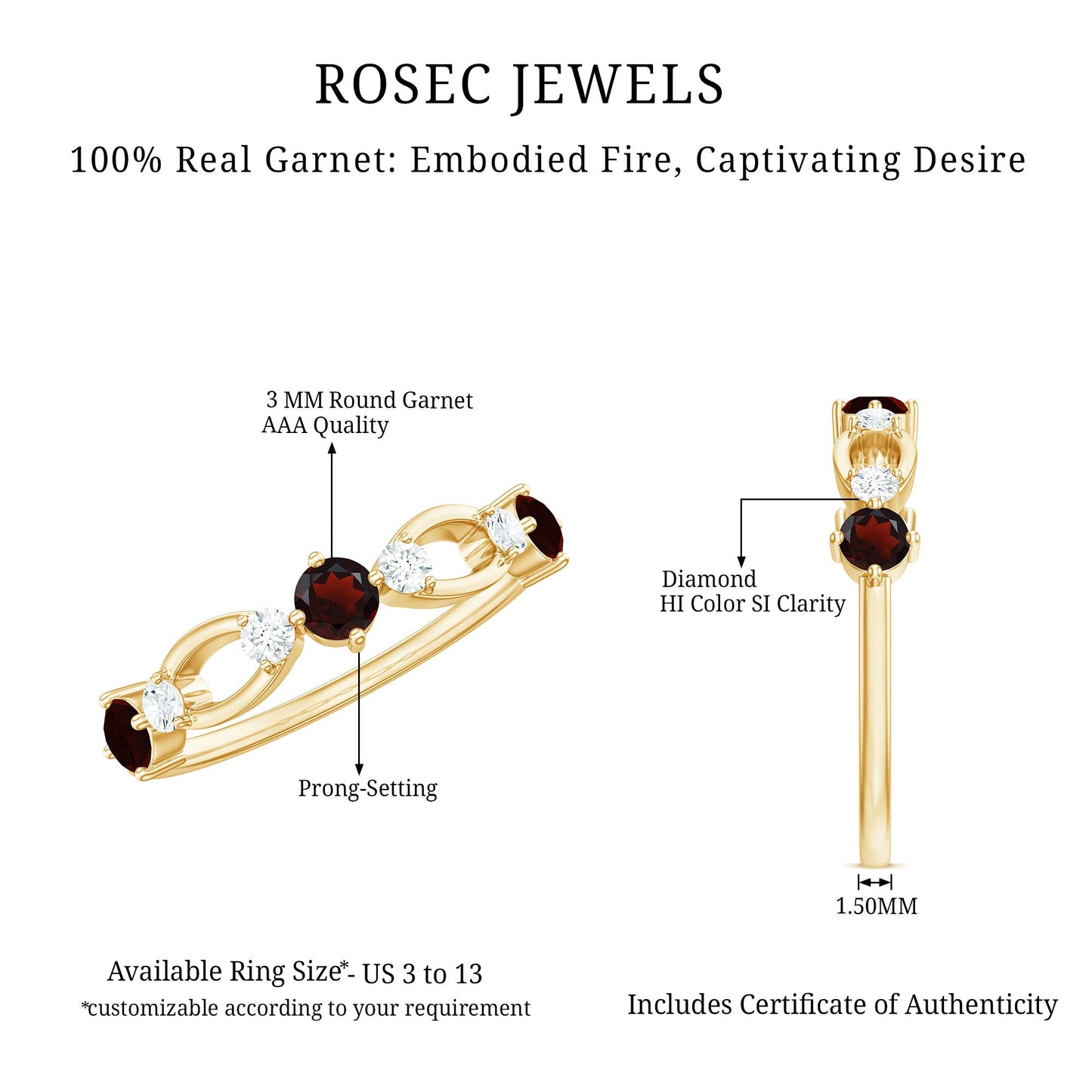Natural Red Garnet Diamond Half Eternity Ring for Anniversary