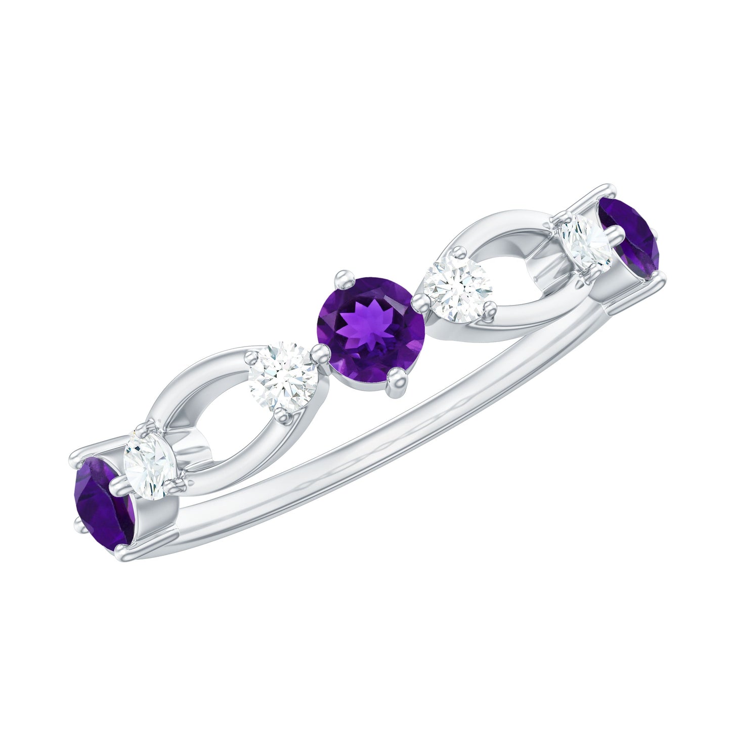 Natural Amethyst Diamond Promise Ring for Women