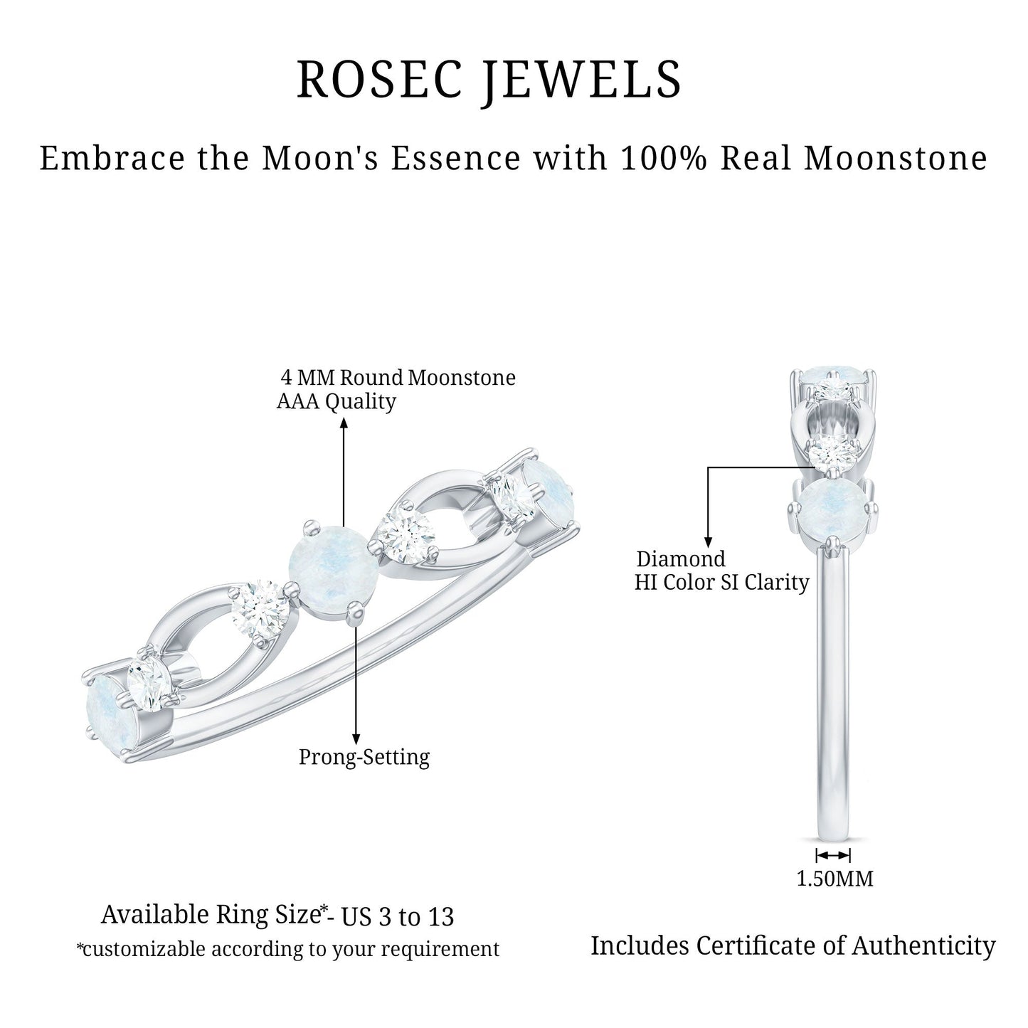Minimal Promise Ring with Moonstone and Diamond