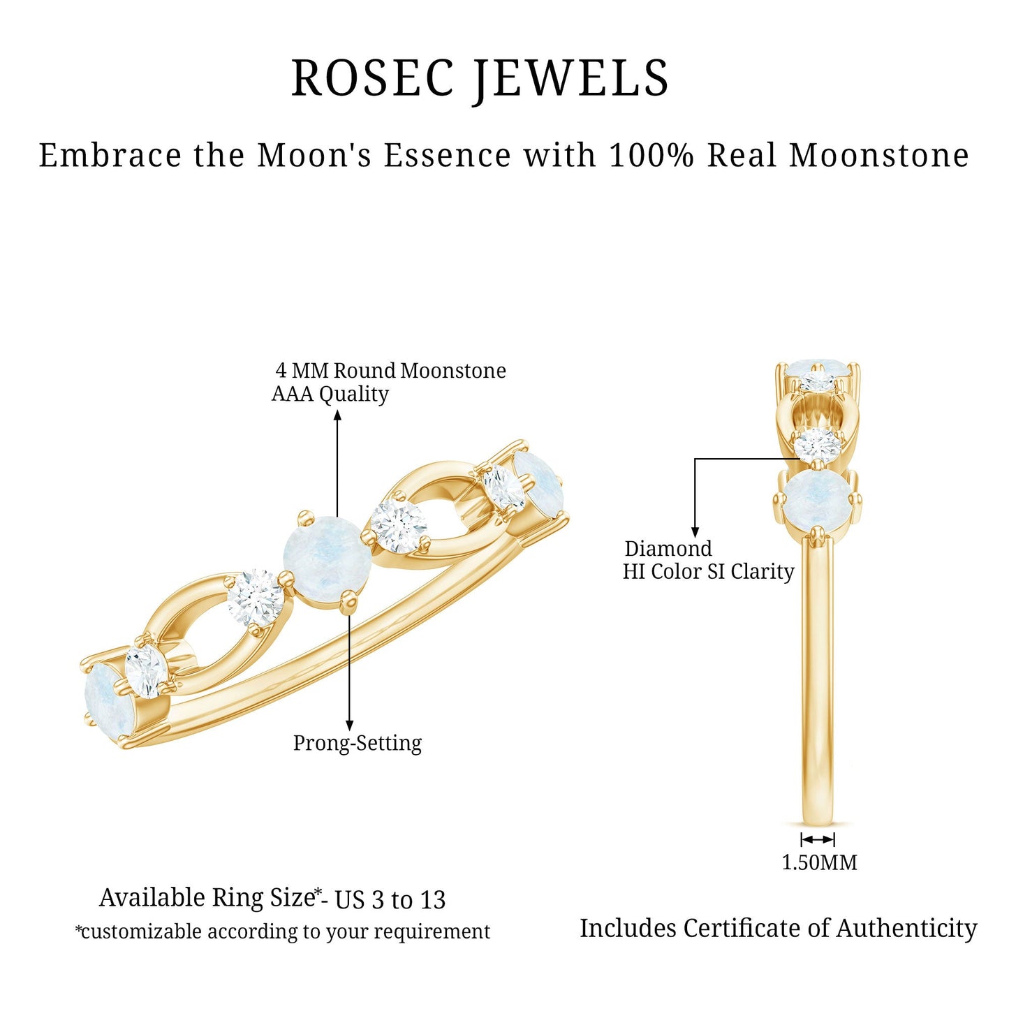 Minimal Promise Ring with Moonstone and Diamond