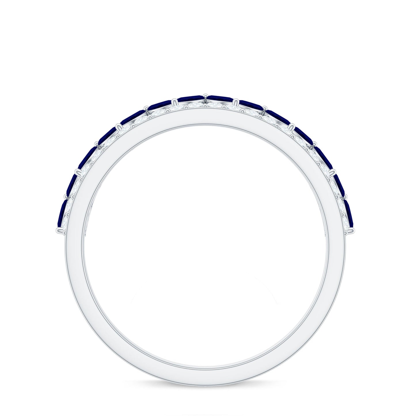 Real Marquise Blue Sapphire Half Eternity Ring with Diamond
