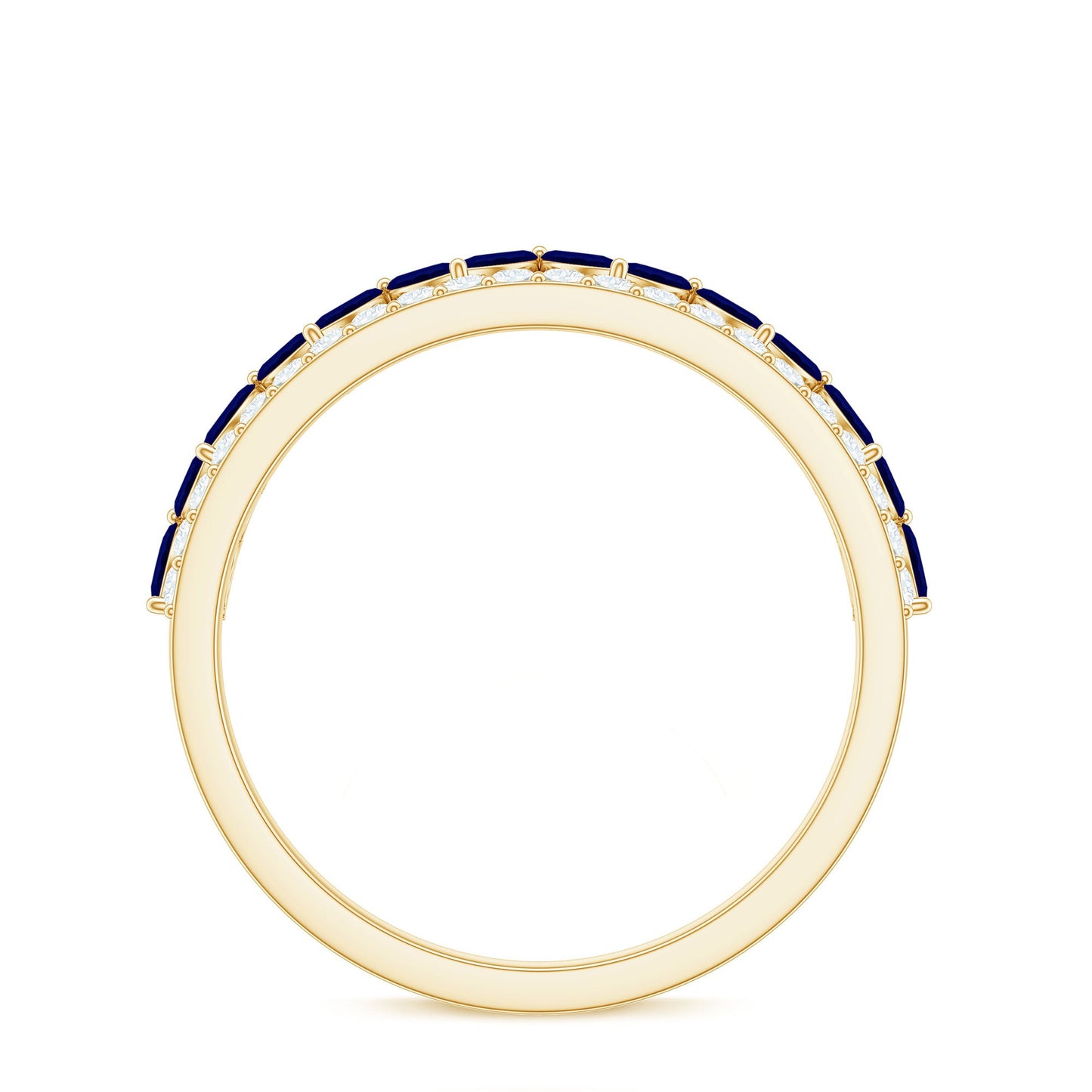 Real Marquise Blue Sapphire Half Eternity Ring with Diamond