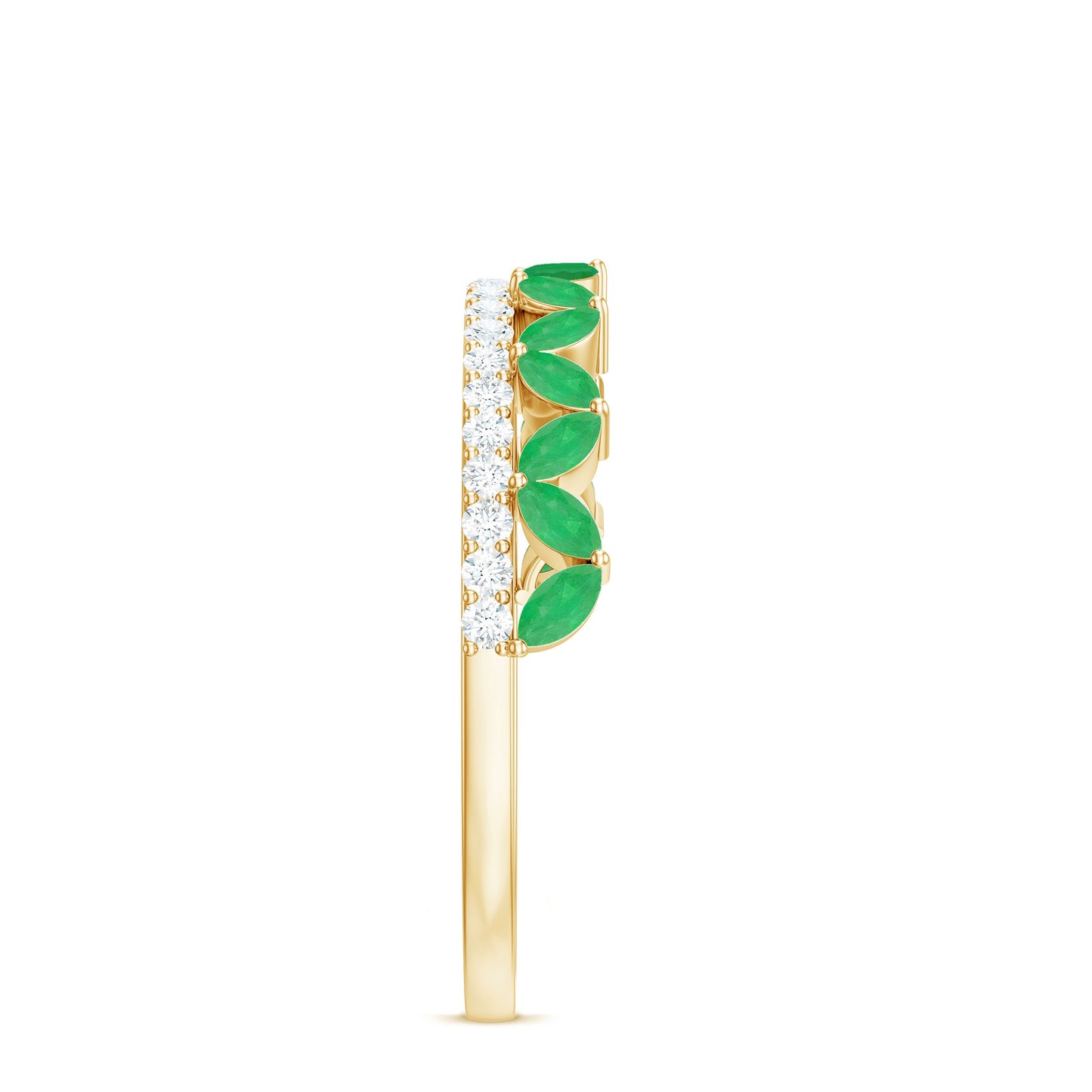 Real Marquise Emerald Half Eternity Wedding Band with Diamond