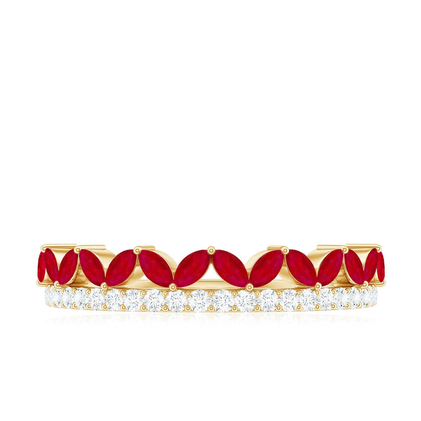 Natural Marquise Ruby Half Eternity Anniversary Ring with Diamond
