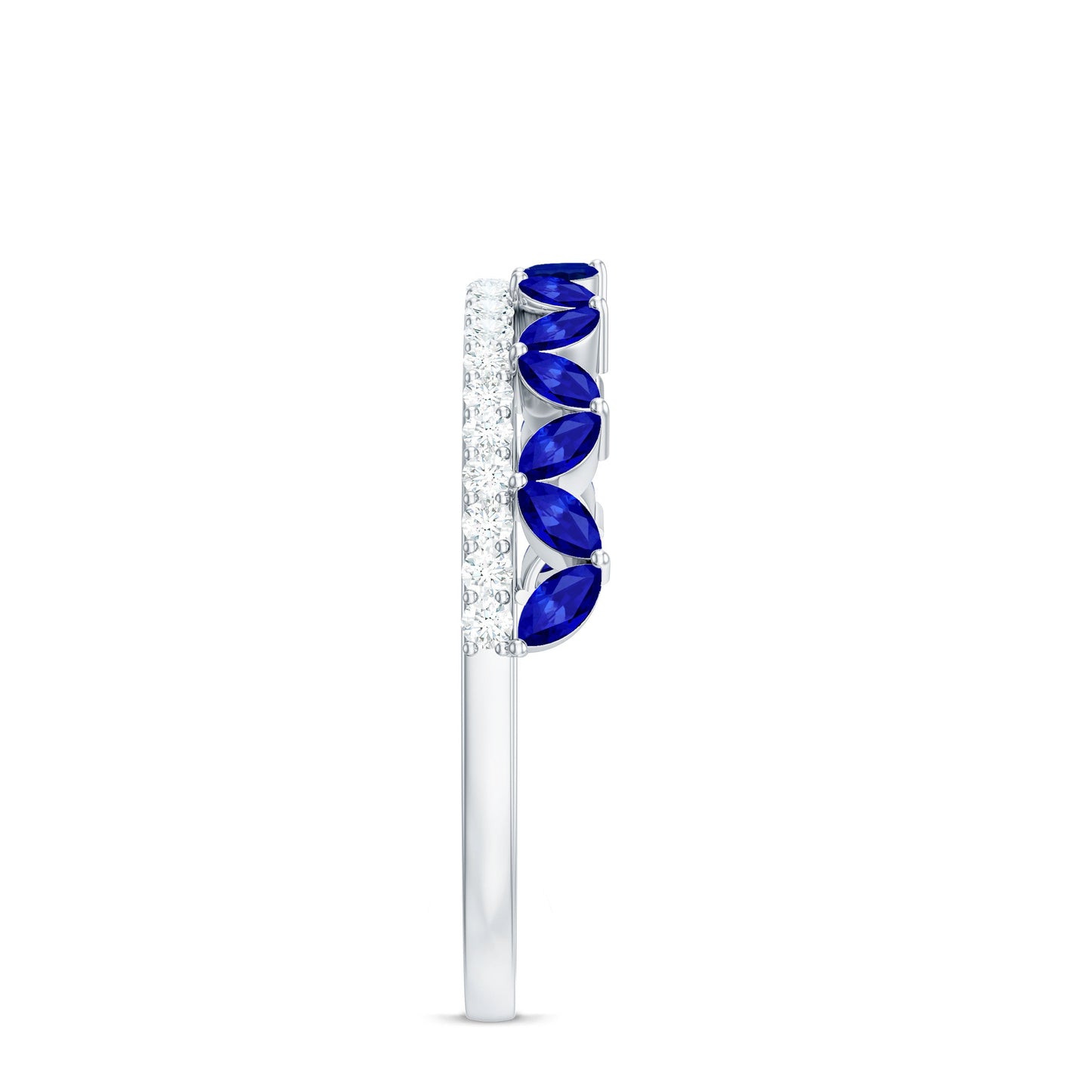 Certified Marquise Lab Grown Blue Sapphire Half Eternity Ring with Diamond