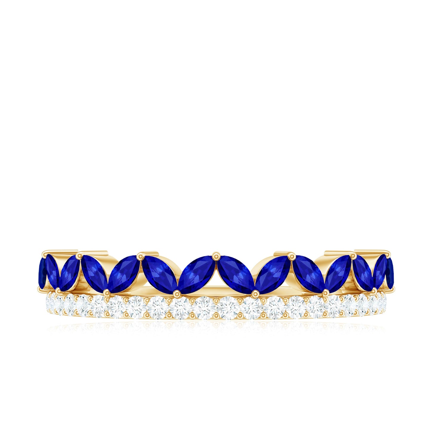 Certified Marquise Lab Grown Blue Sapphire Half Eternity Ring with Diamond