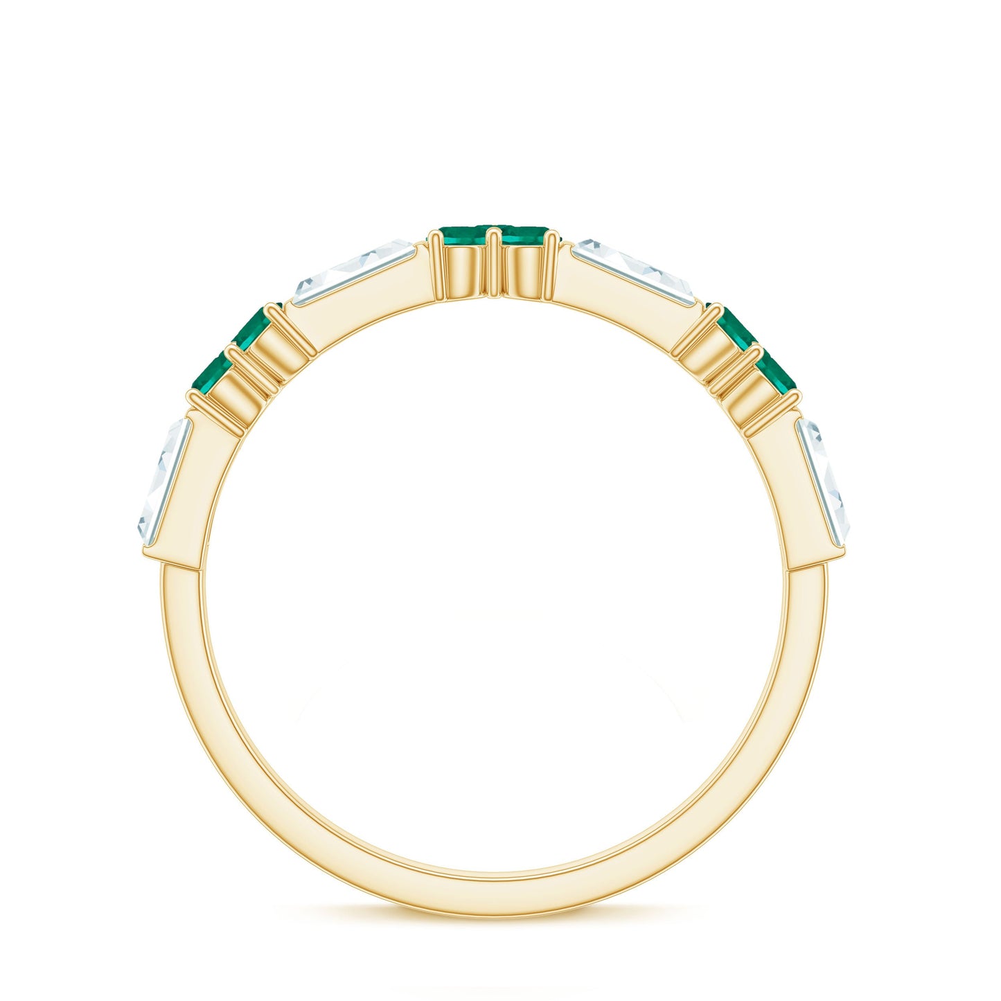 Certified Lab Grown Emerald Half Eternity Anniversary Ring with Moissanite