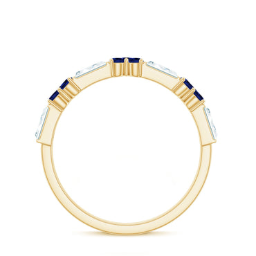 Certified Lab Blue Sapphire Half Eternity Anniversary Ring with Moissanite