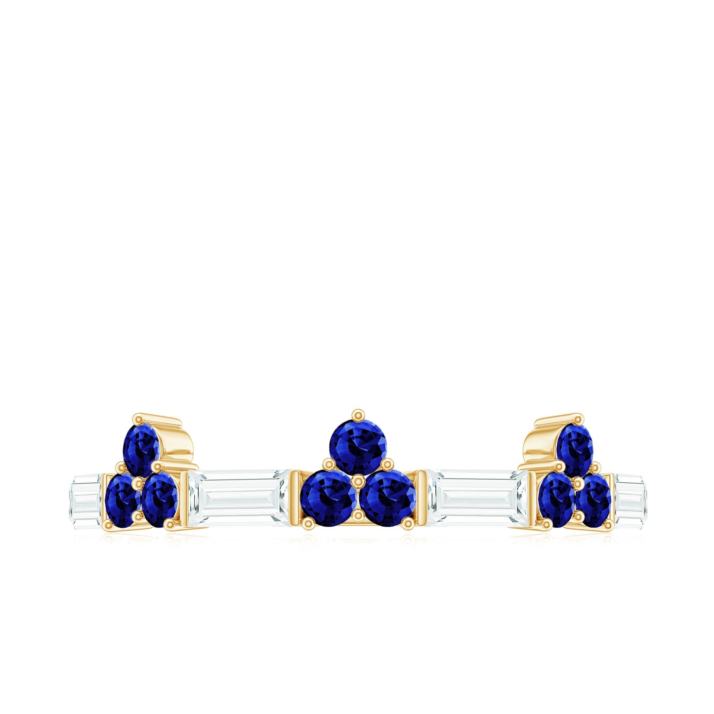 Certified Lab Blue Sapphire Half Eternity Anniversary Ring with Moissanite