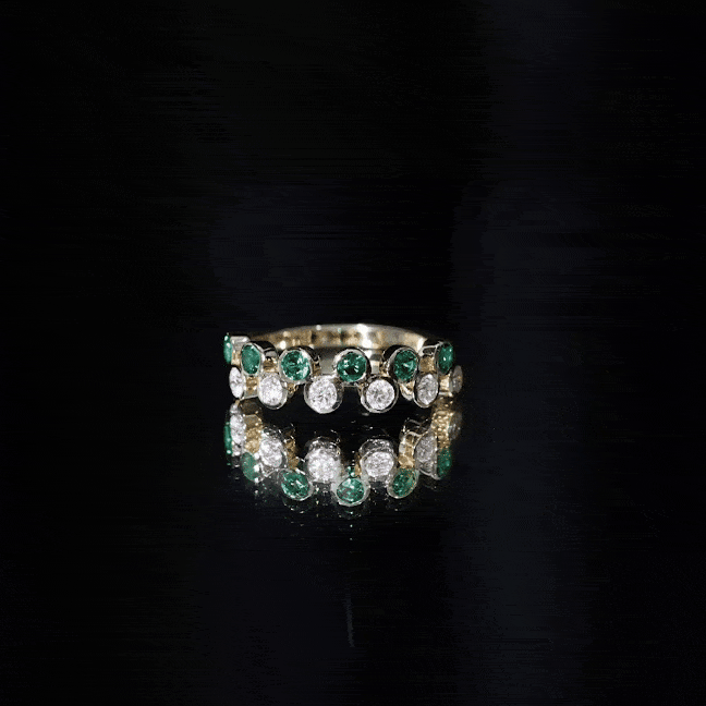 Bezel Set Lab Grown Emerald and Diamond Half Eternity Ring