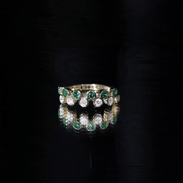 Bezel Set Lab Grown Emerald and Diamond Half Eternity Ring