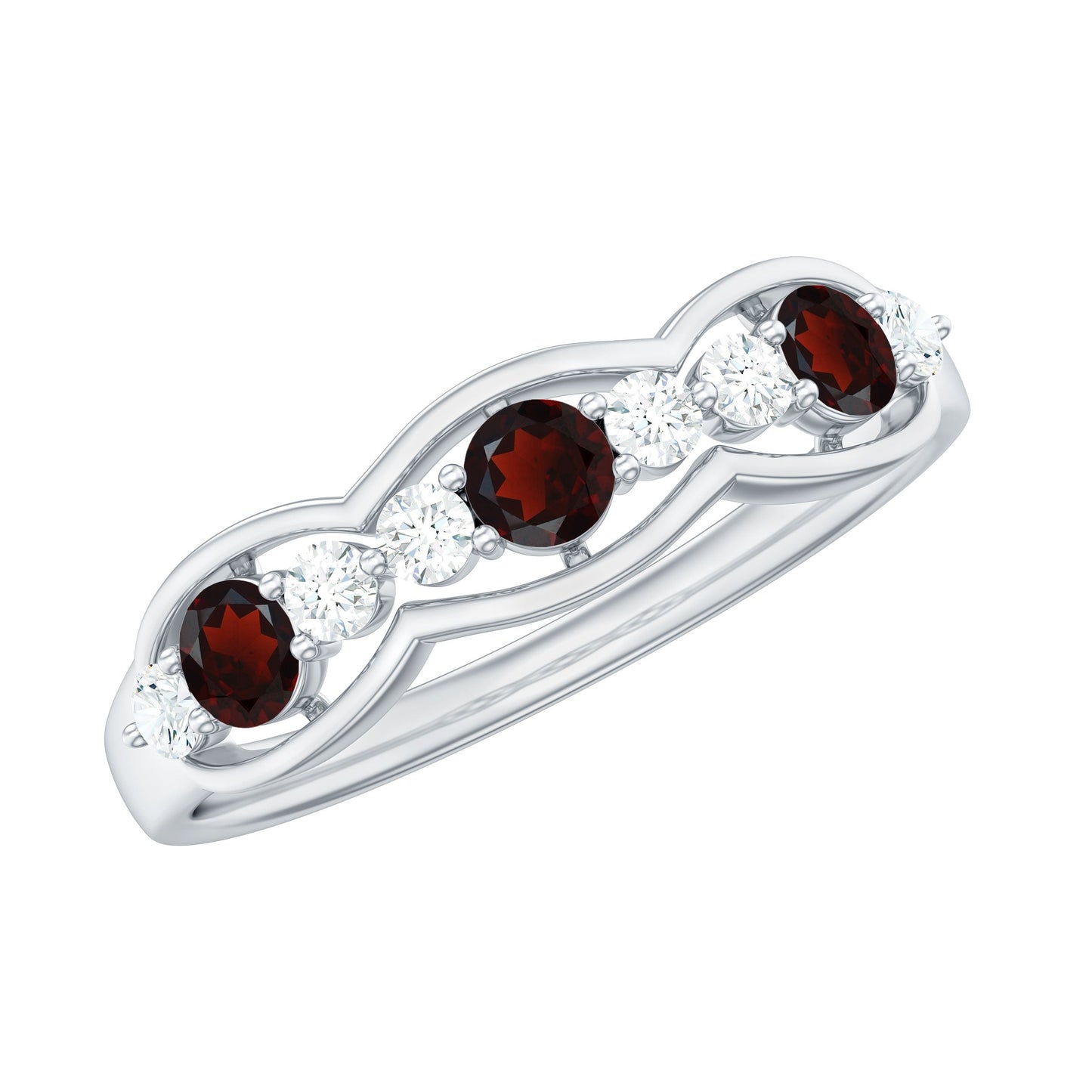 Natural Garnet Half Eternity Ring with Diamond