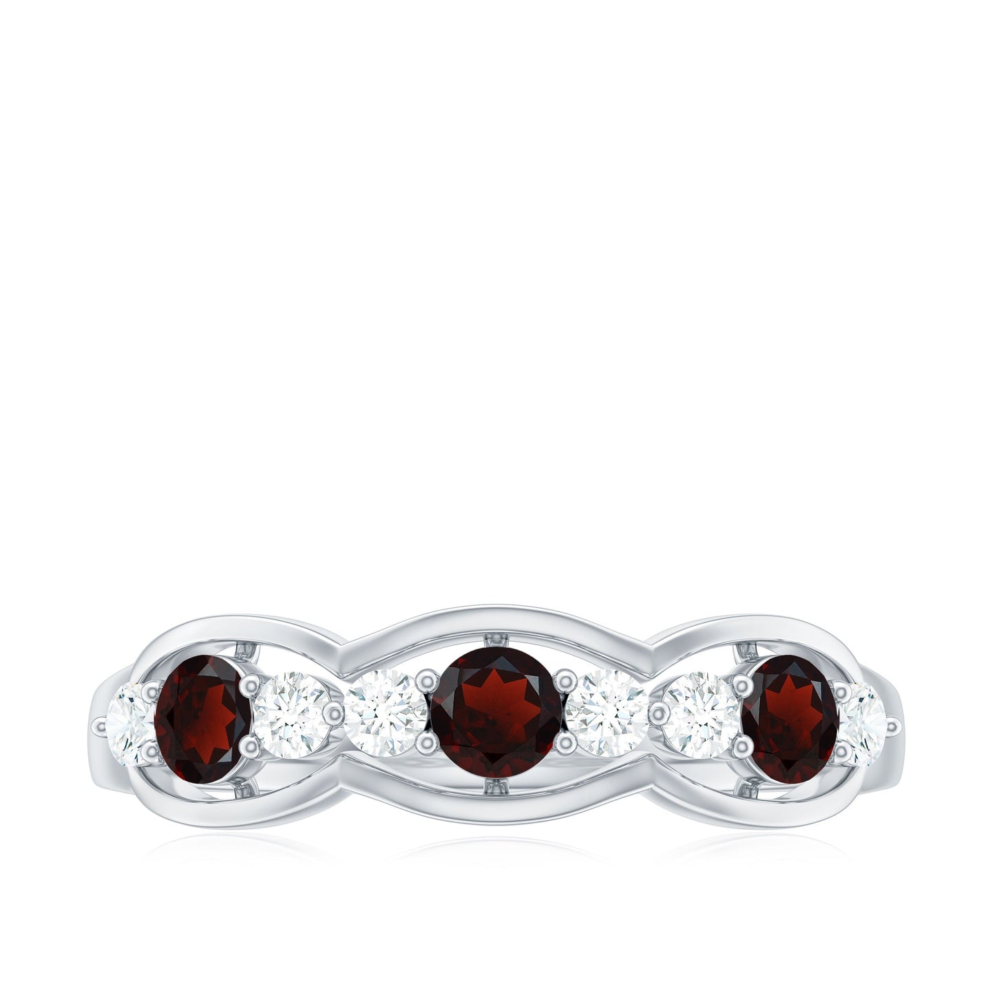 Natural Garnet Half Eternity Ring with Diamond