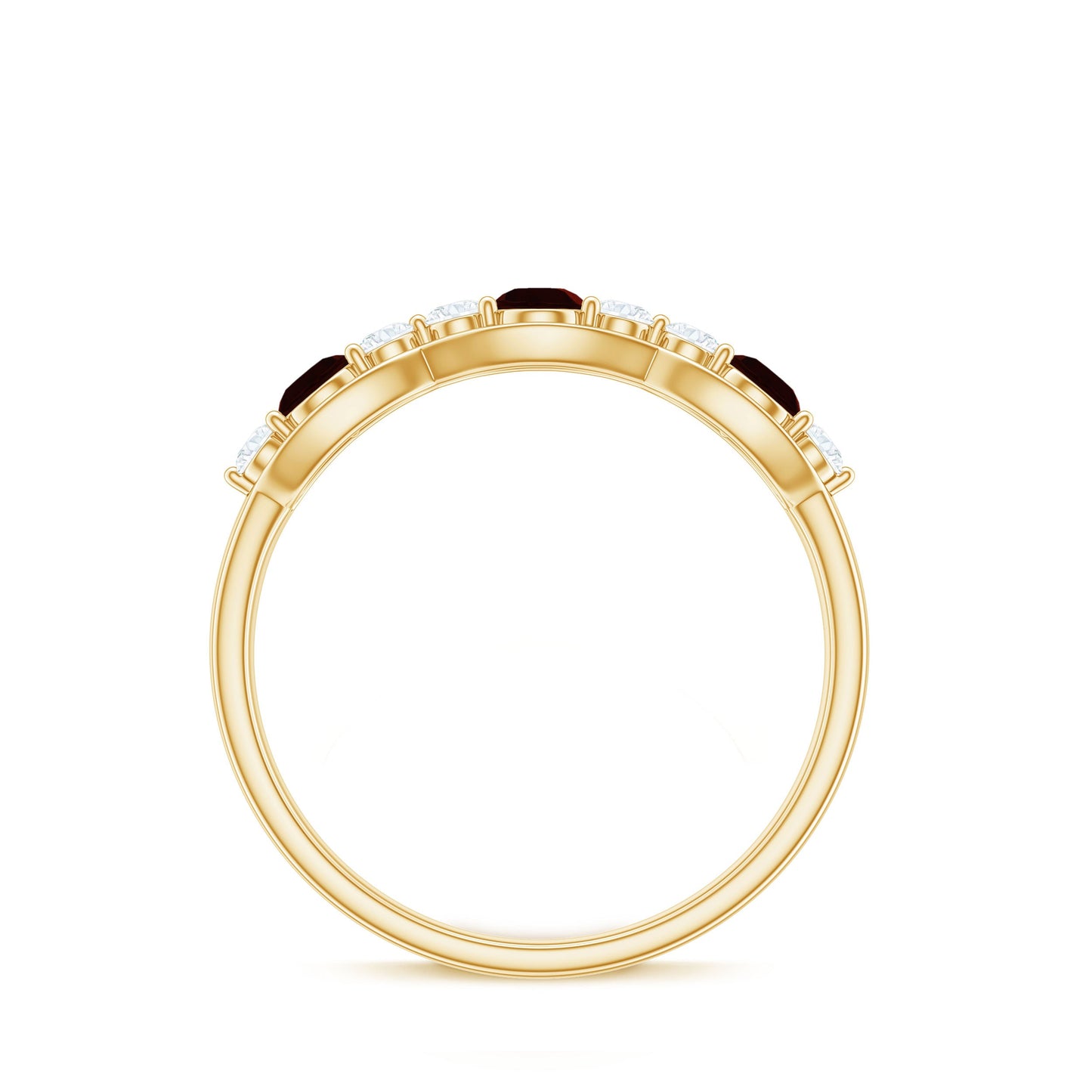 Natural Garnet Half Eternity Ring with Diamond