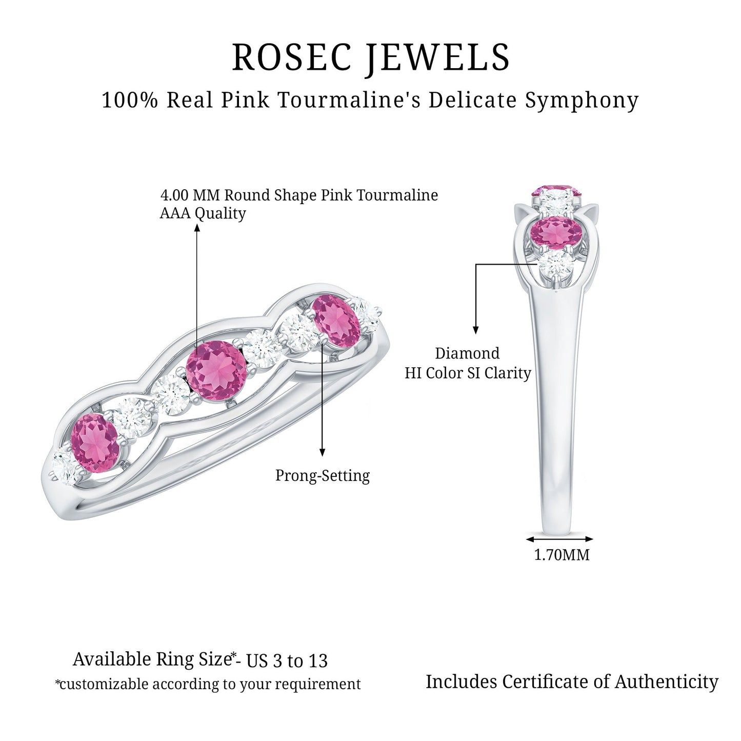 Pink Tourmaline and Diamond Wedding Anniversary Band Ring