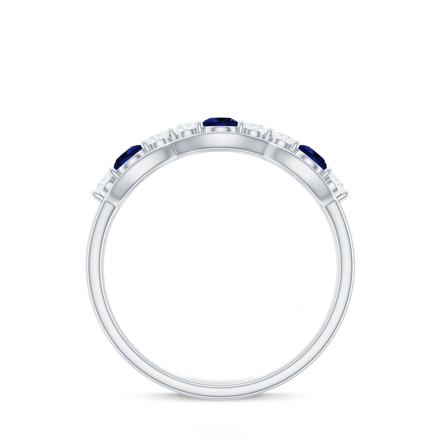 Certified Lab Grown Blue Sapphire Half Eternity Ring with Diamond