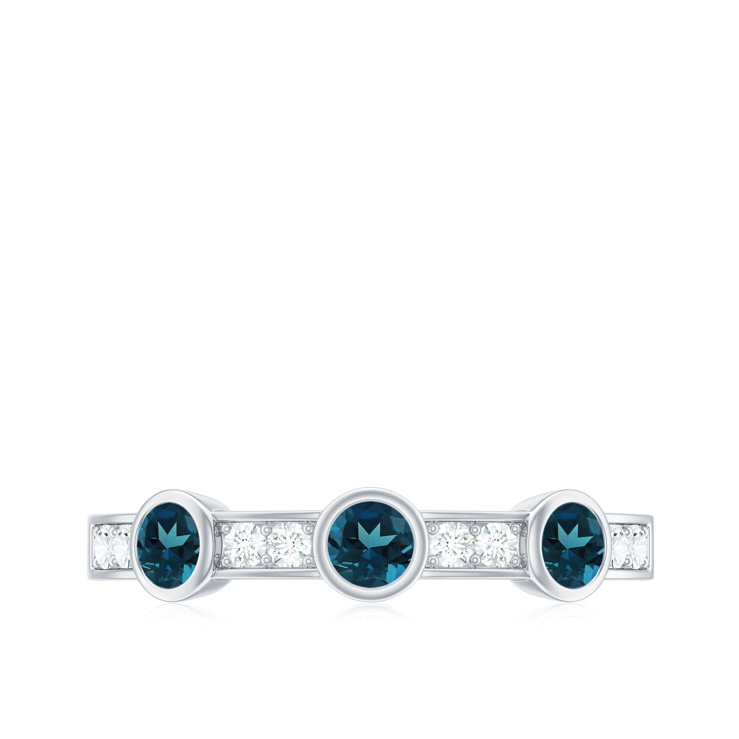 Bezel Set London Blue Topaz Half Eternity Band with Diamond