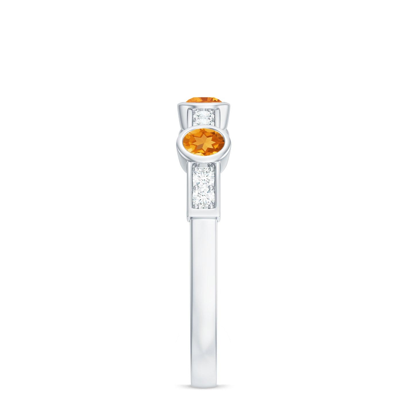 Real Citrine Diamond Half Eternity Wedding Band in Bezel Setting