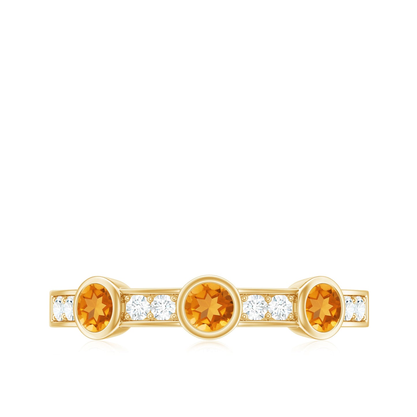 Real Citrine Diamond Half Eternity Wedding Band in Bezel Setting