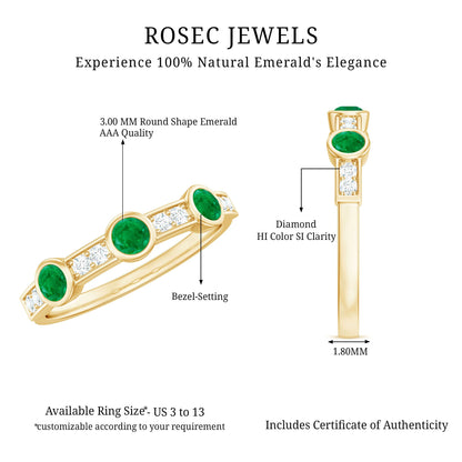 Certified Real Emerald Half Eternity Ring with Diamond